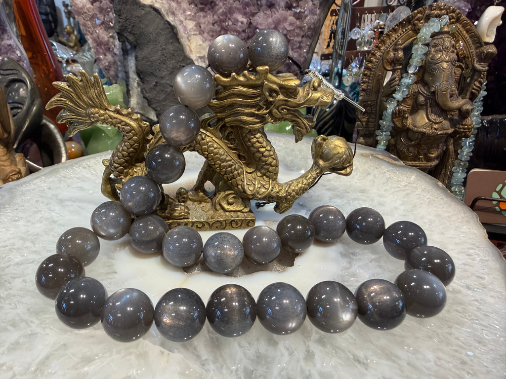 15.5mm Top Dark Silver Gray Rutile Moonstone Gemstone Beads