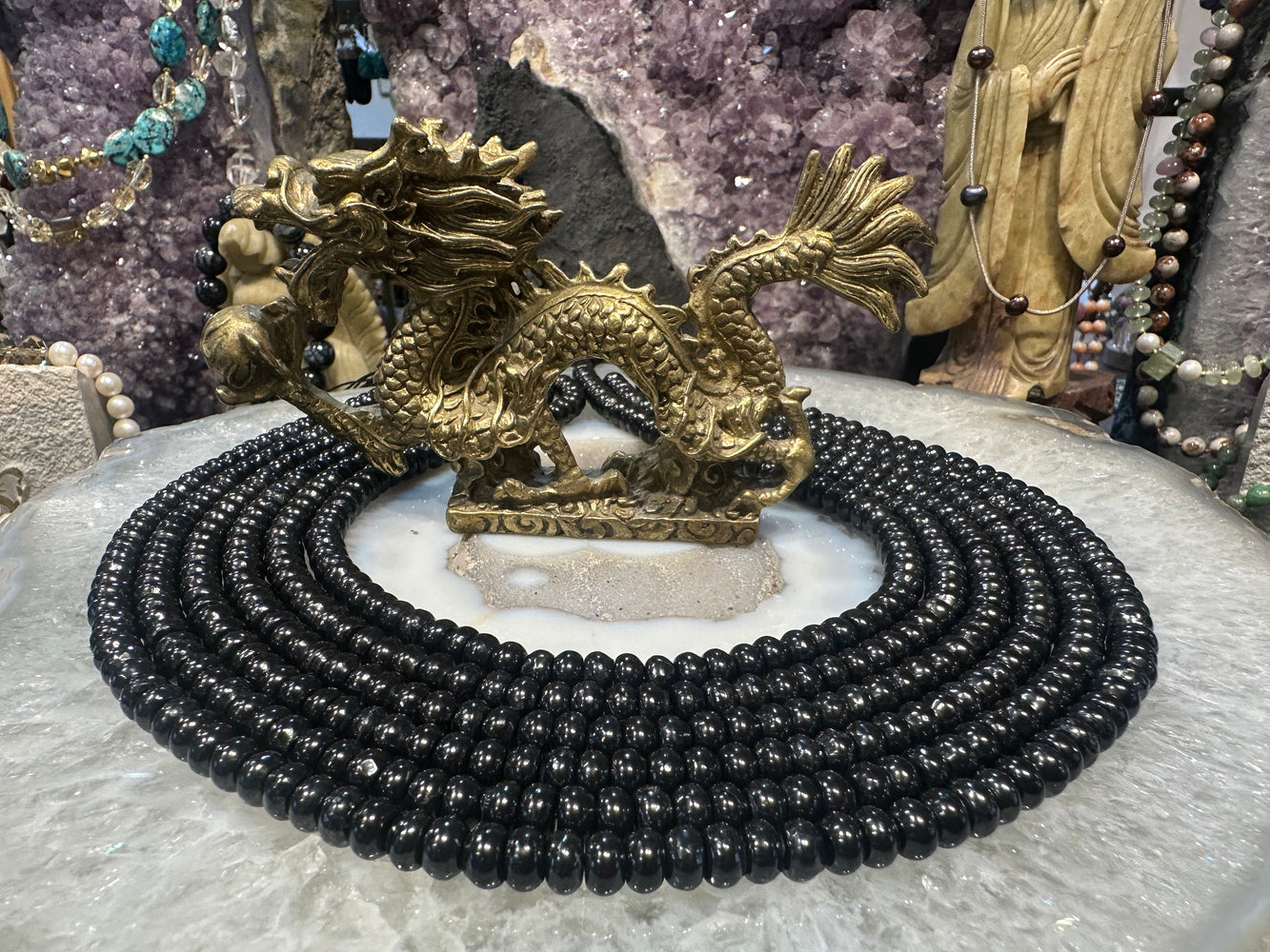Shunghite 6mm smooth rondelle gemstone