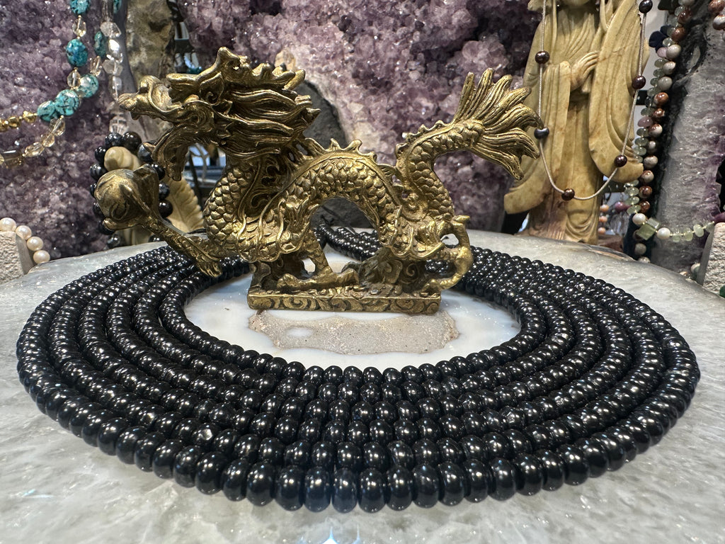 Shunghite 6mm smooth rondelle gemstone