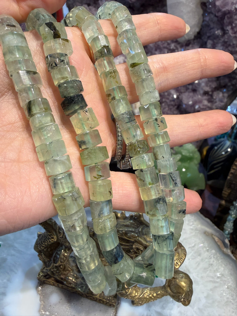 Perles de pierre précieuse de prehnite, grande taille, facettées, taille émeraude, 12-14mm