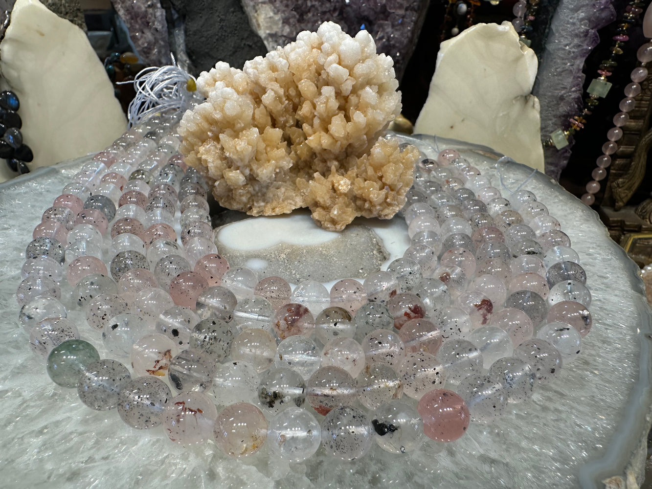 Rose quartz with mica rainbow 10mm gemstone