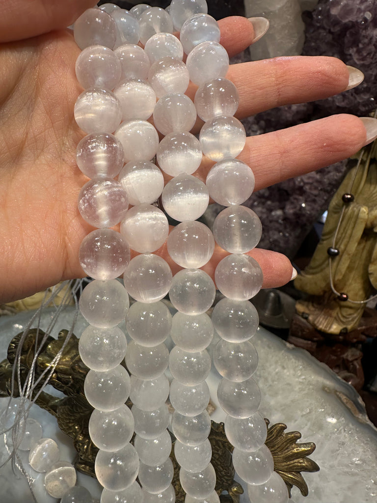 Selenite cats eye 12mm gemstone