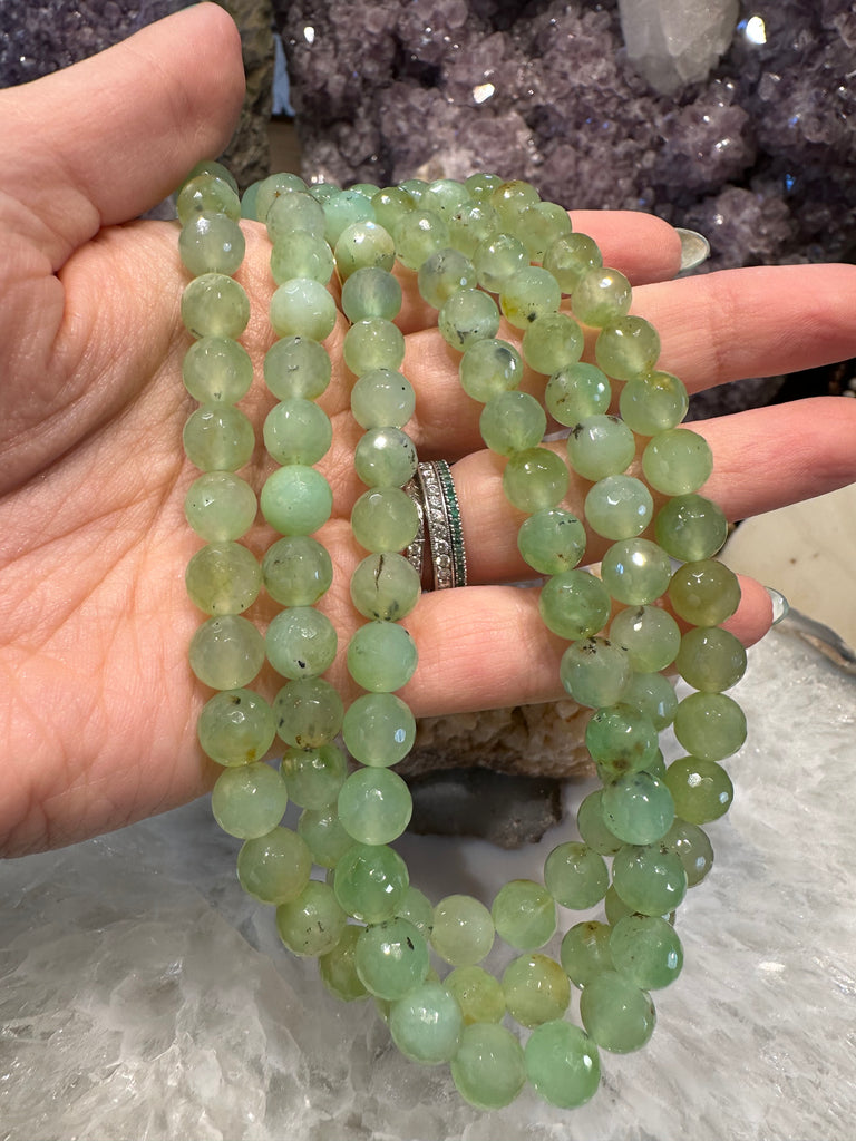 Chrysoprase faceted cut 8mm gemstone beads