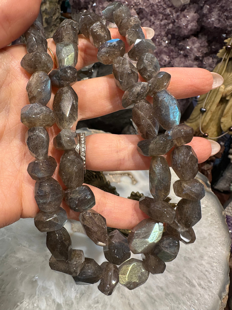 Large labradorite faceted 2 way cut gemstone