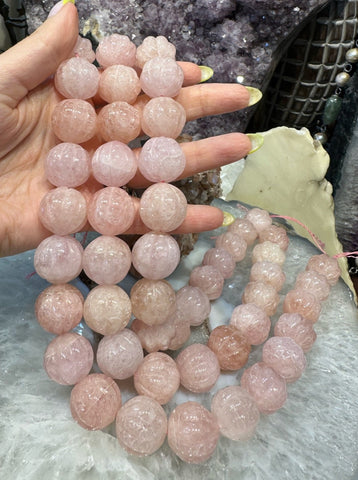 19mm Large Beautiful Pink morganite large carved melon round gemstones beads
