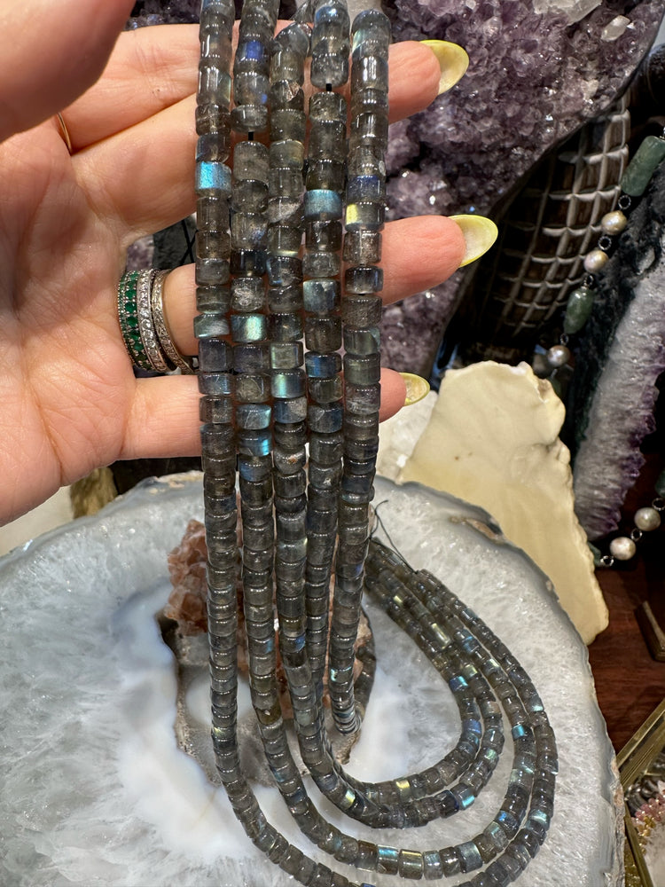6.5mm Stunning blue flash labradorite cylinder cut gemstone beads