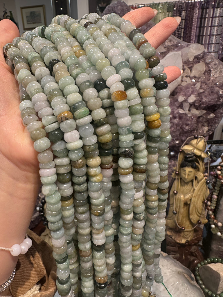 Jadeite jade 8mm mix smooth rondelle