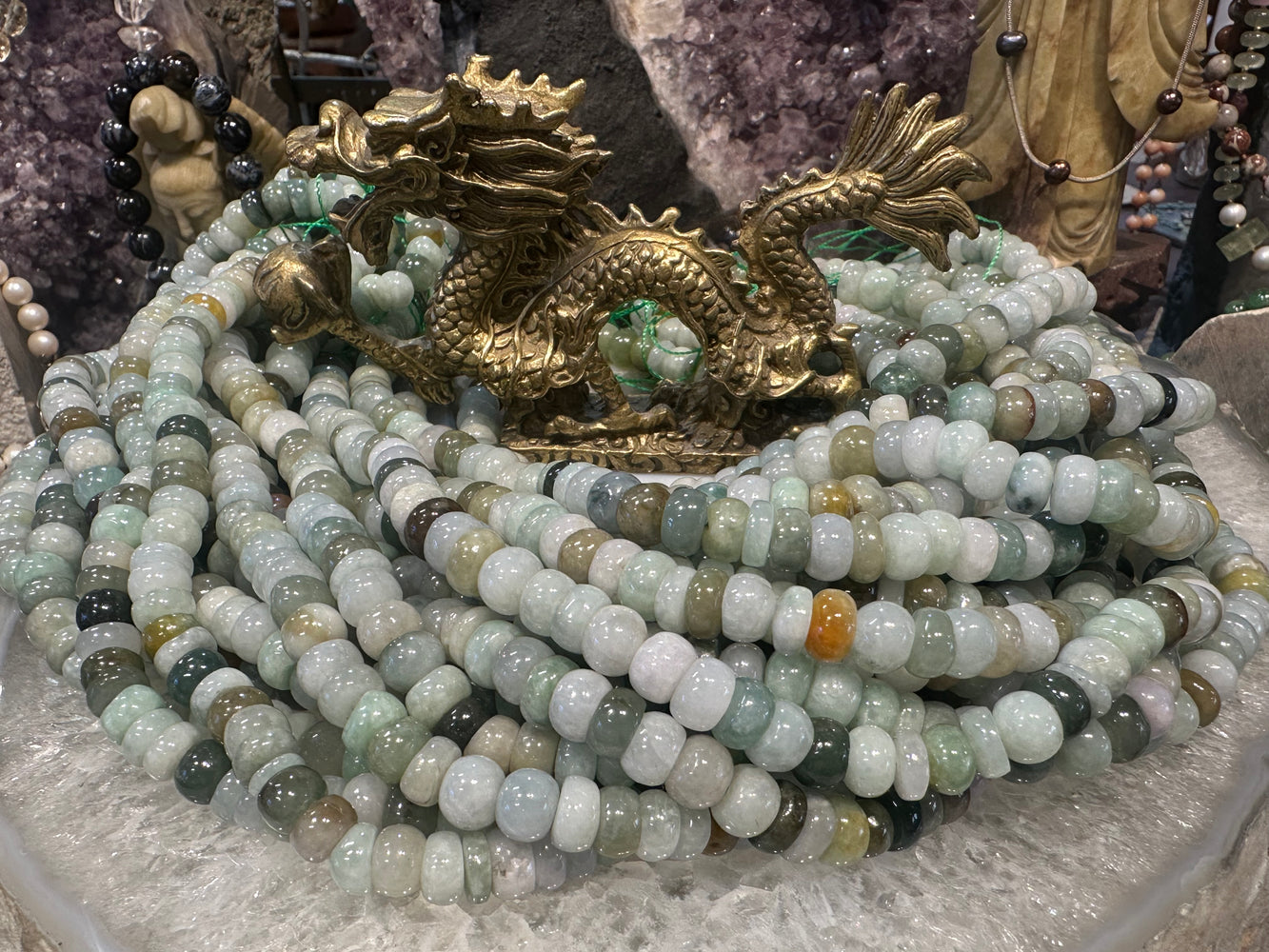 Jadeite jade 8mm mix smooth rondelle
