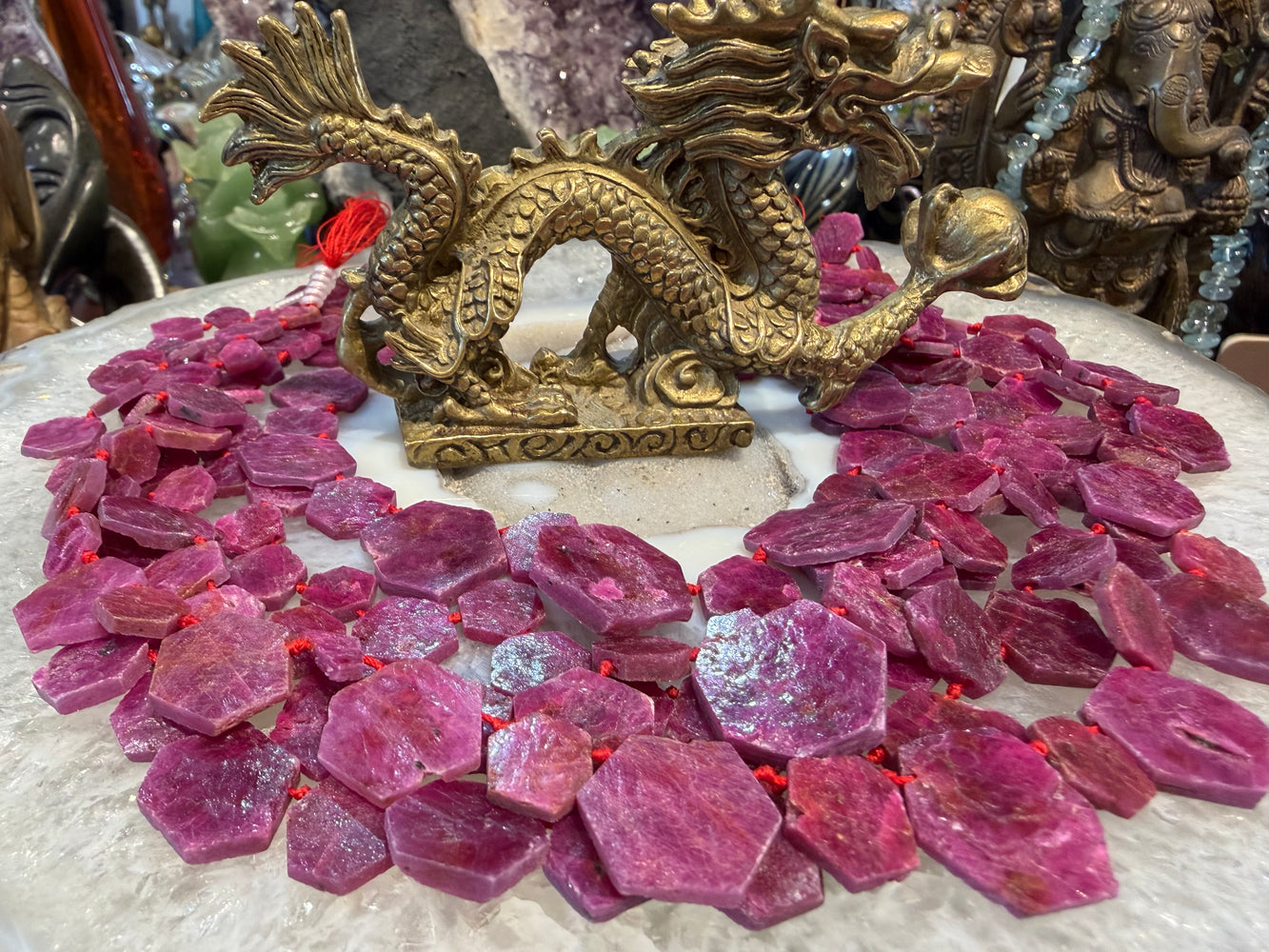 Superb Large raw natural ruby slice top drilled gemstones beads