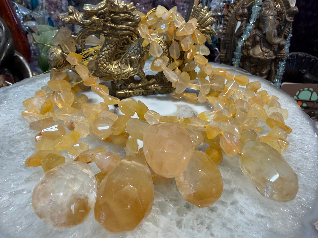 Yellow hematoid quartz gem faceted 2 way cut beads with Pendant