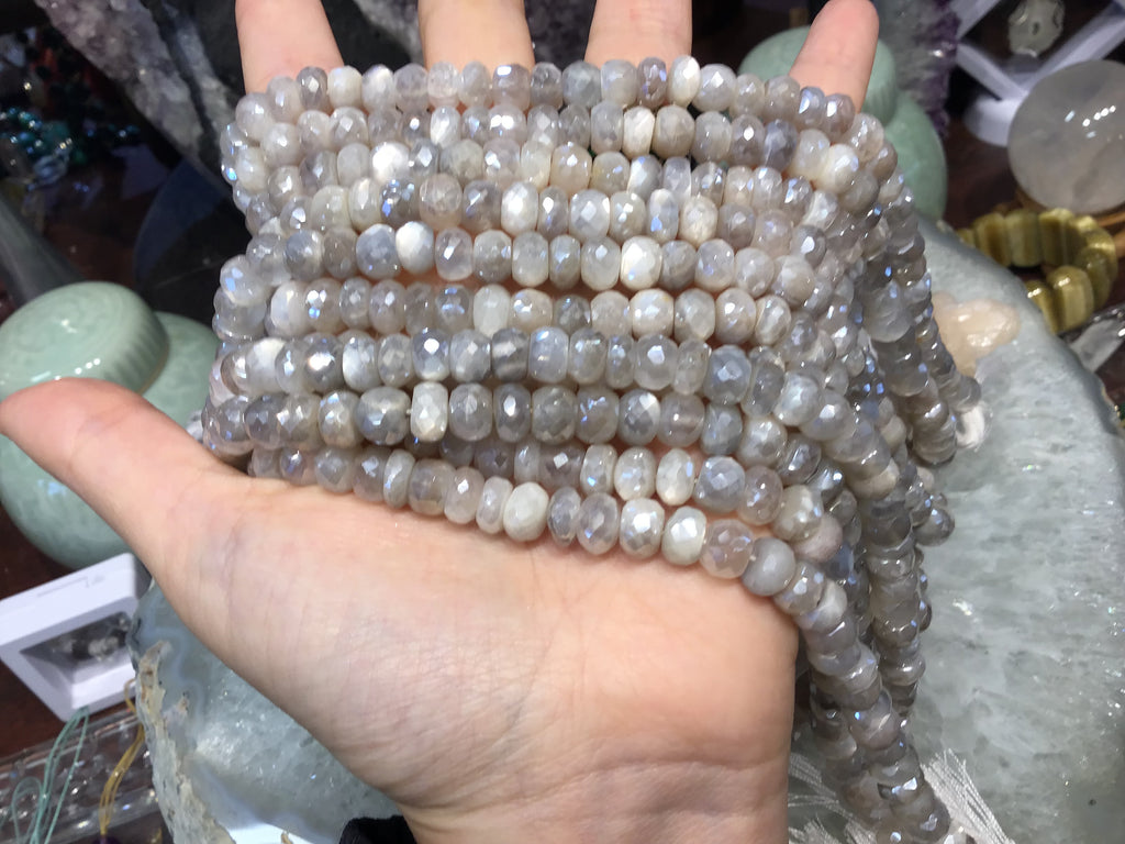 7.5-8mm Mystic White Moonstone Faceted Rondelle Gemstone Beads