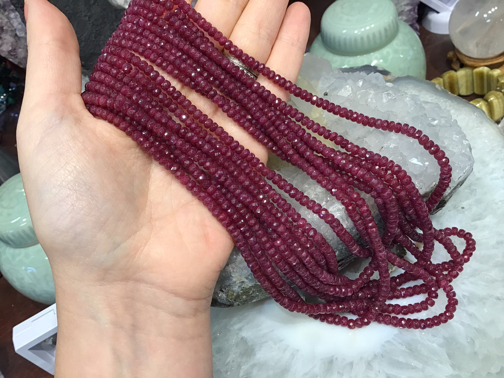 3.5-5mm Natural Red Ruby Faceted Rondelle Gemstone Beads