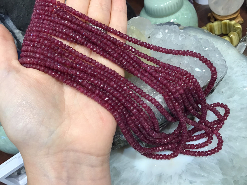 3.5-5mm Natural Red Ruby Faceted Rondelle Gemstone Beads