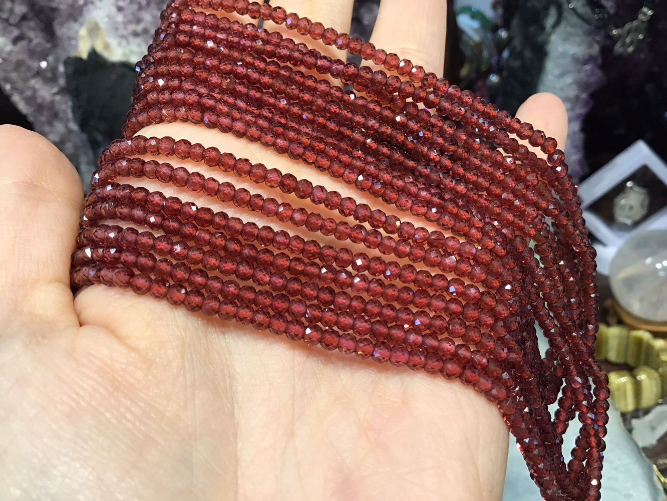 3.5mm Faceted Red Garnet Gemstone Beads