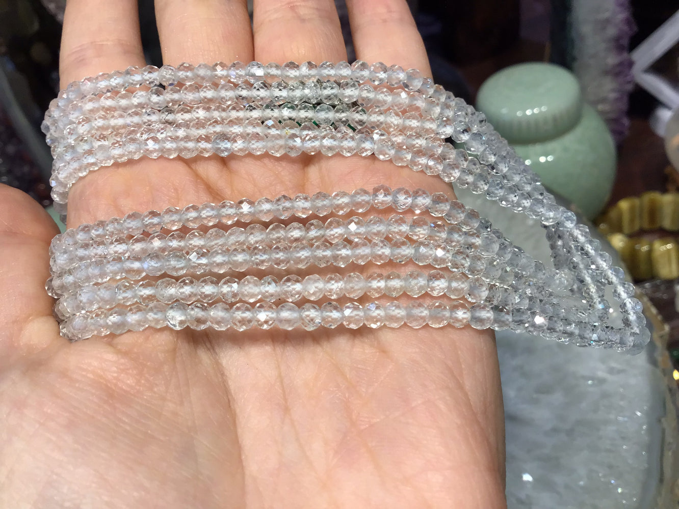 4mm Stunning Sparkling White Topaz Faceted Rondelle Gemstone Beads