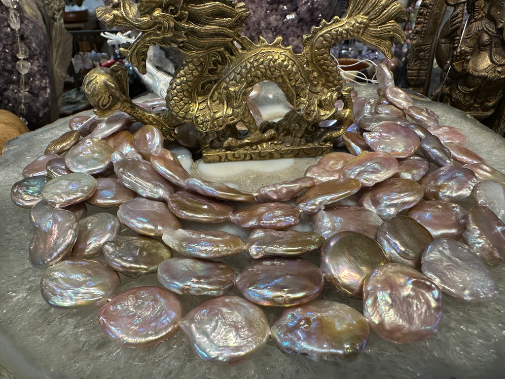 Large golden pink 20-24mm organic coin freshwater pearl