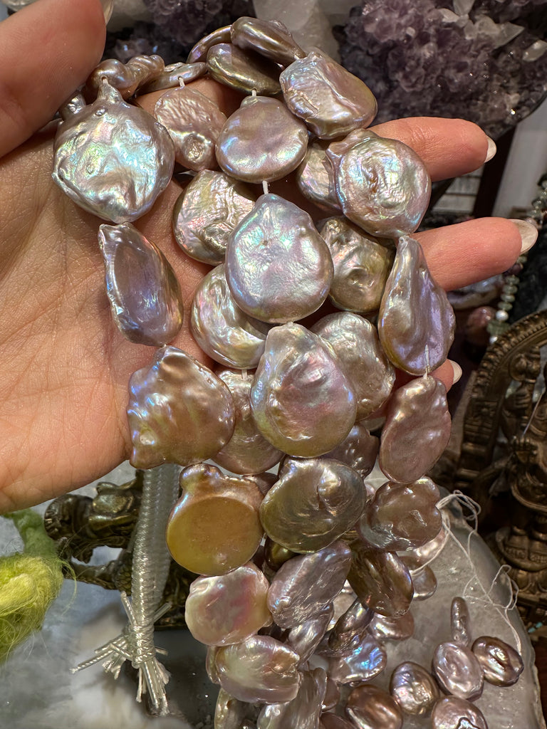 Large golden pink 20-24mm organic coin freshwater pearl