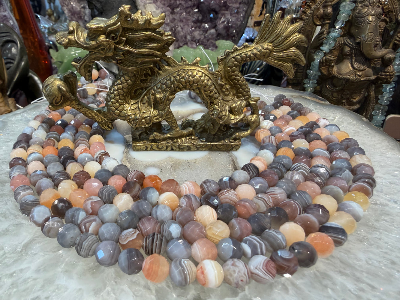 Peach brown Botswana agate 8mm faceted gemstone beads