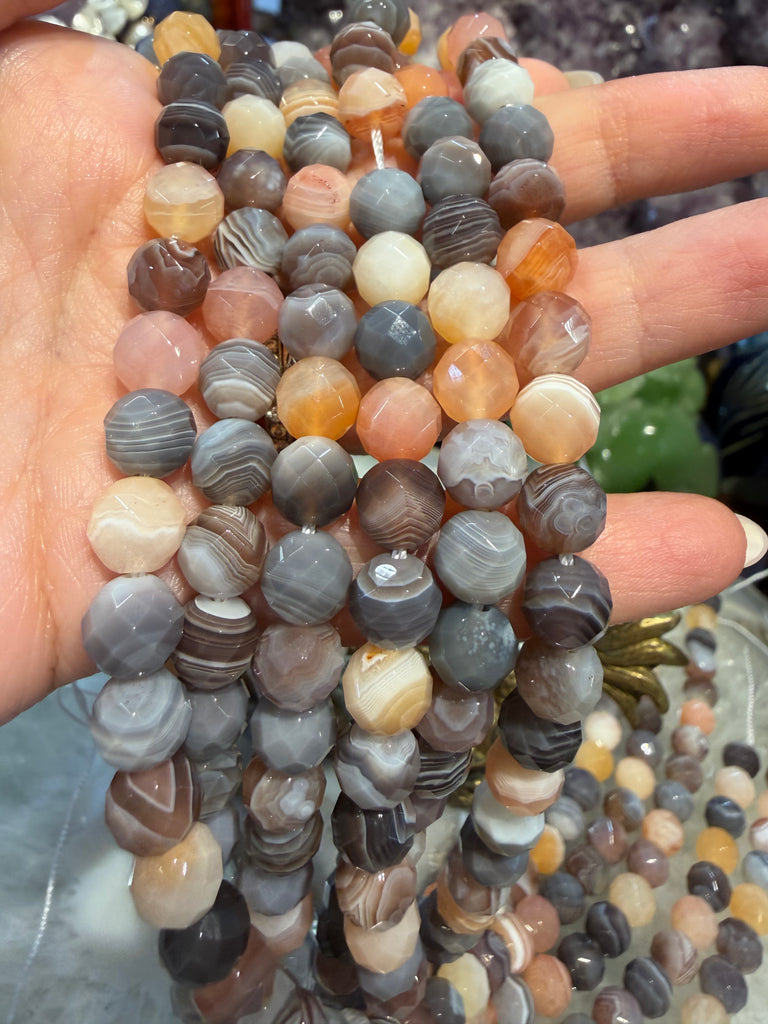 Peach brown Botswana agate 8mm faceted gemstone