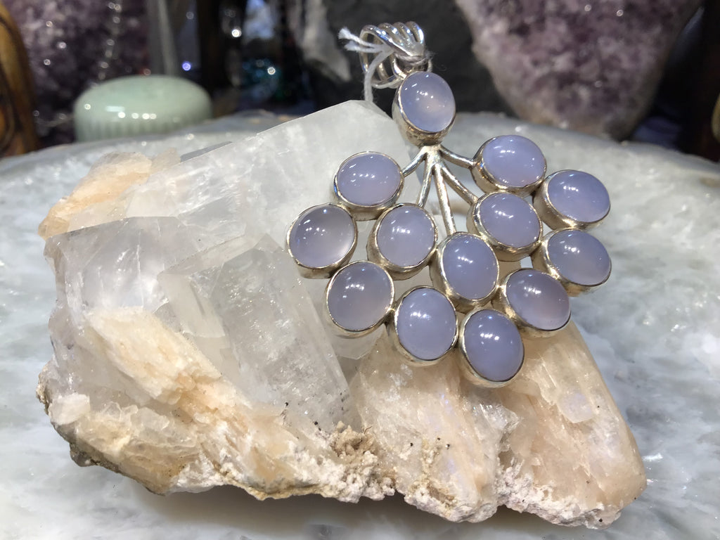 Blue Chalcedony & Nepal sterling silver gemstone pendant