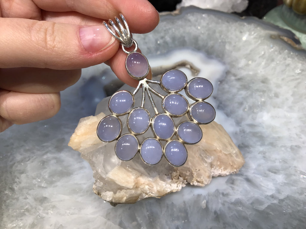 Blue Chalcedony & Nepal sterling silver gemstone pendant