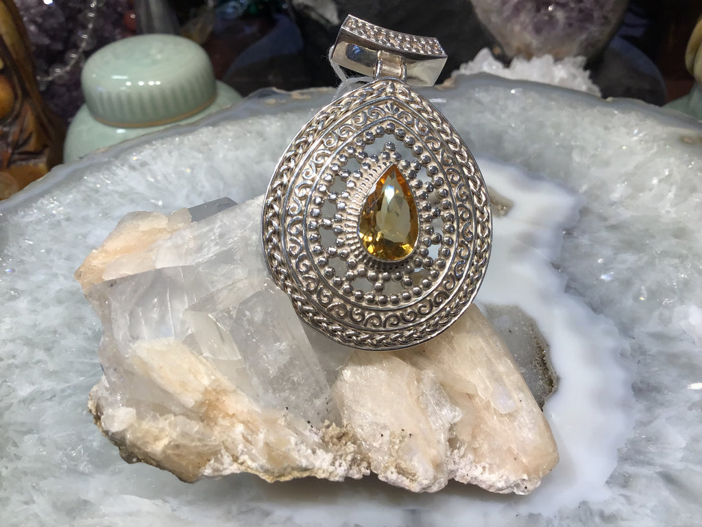 Gorgeous Large Citrine gem Nepal sterling silver gemstone pendant