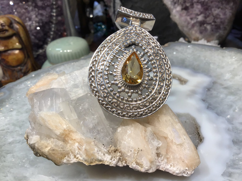 Gorgeous Large Citrine gem Nepal sterling silver gemstone pendant