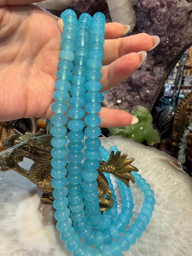 Blue aqua sea chalcedony 10mm smooth rondelle
