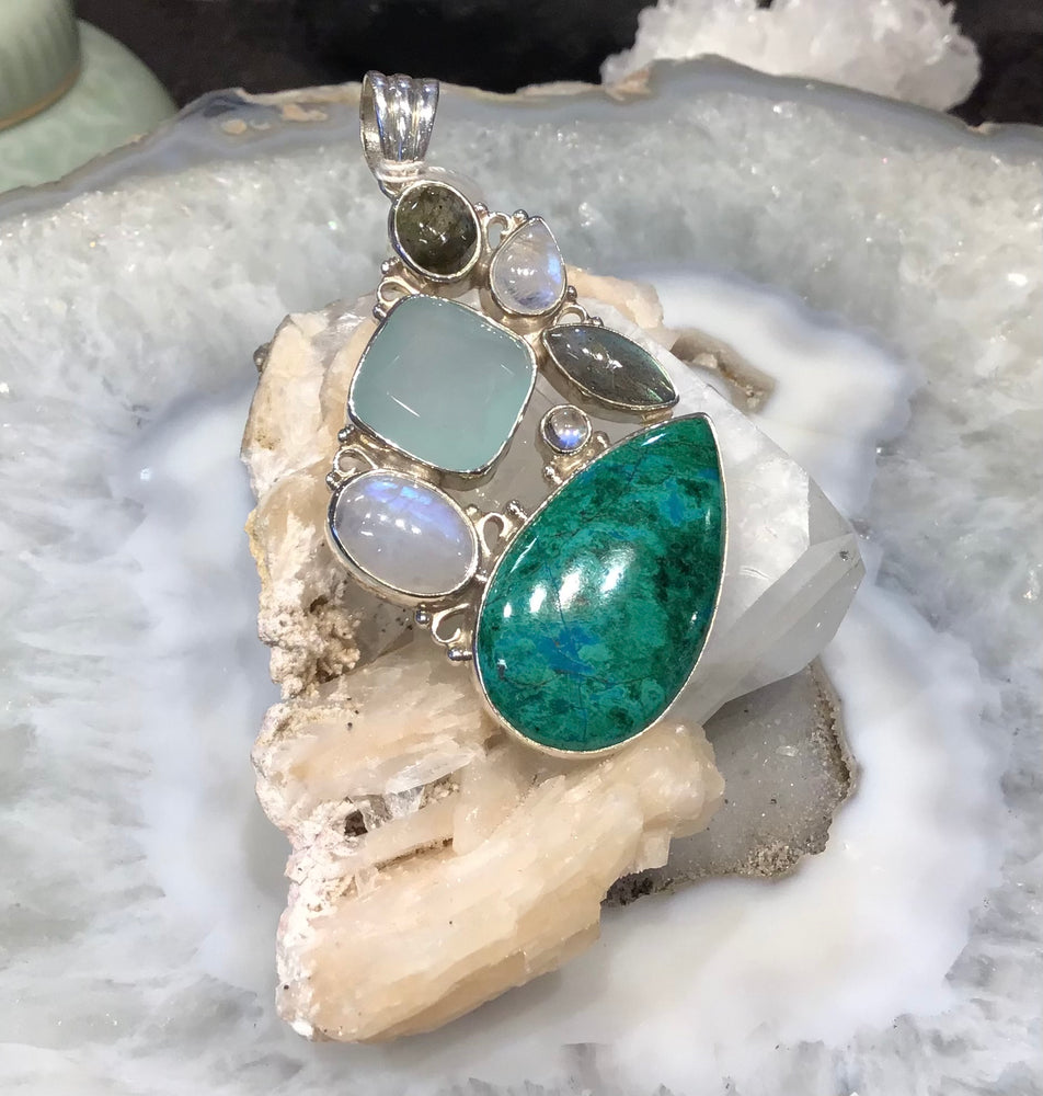 Beautiful Multi gemstone Nepal sterling silver gemstone pendant