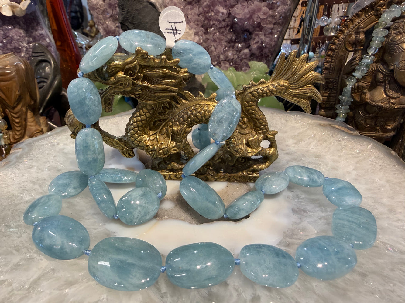 Fabulous Aquamarine blue oval long knotted gemstone beads