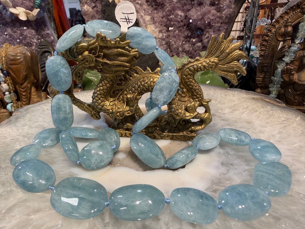 Fabulous Aquamarine blue oval long knotted gemstone