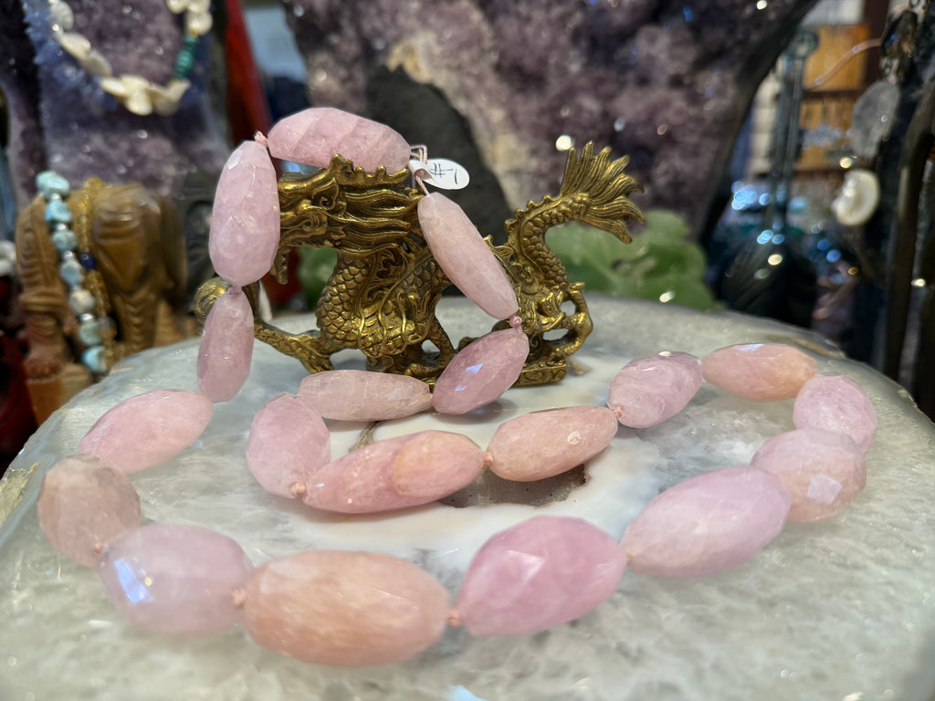 Stunning huge morganite faceted cut knotted long gemstone