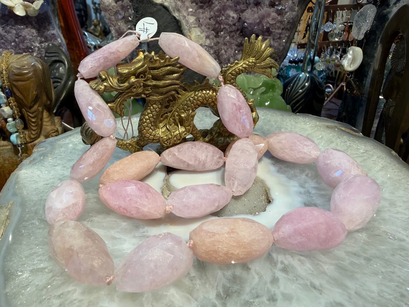 Stunning huge morganite faceted cut knotted long gemstone beads