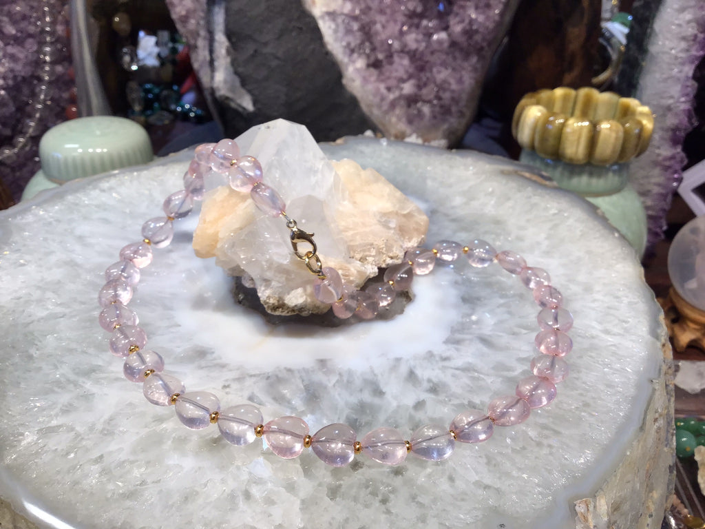 Rose Quartz Heart Shape Gemstone Beads Necklace