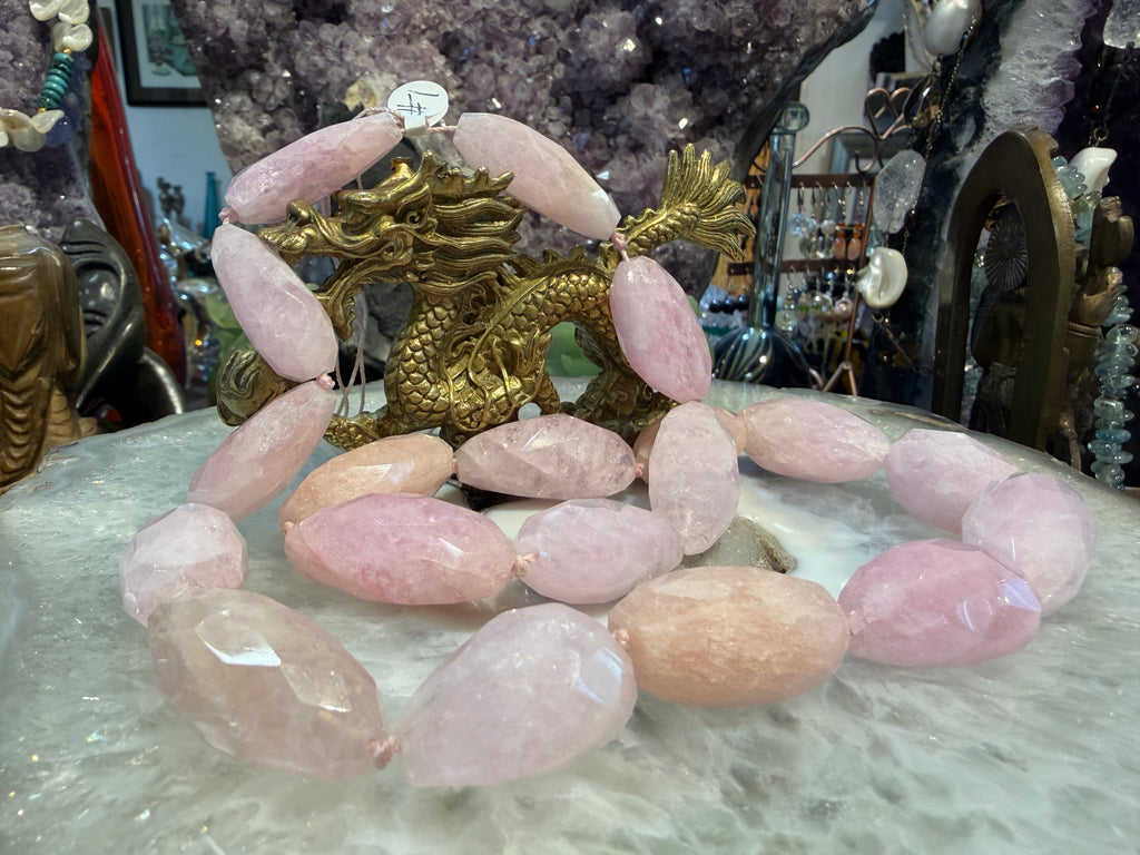Stunning huge morganite faceted cut knotted long gemstone
