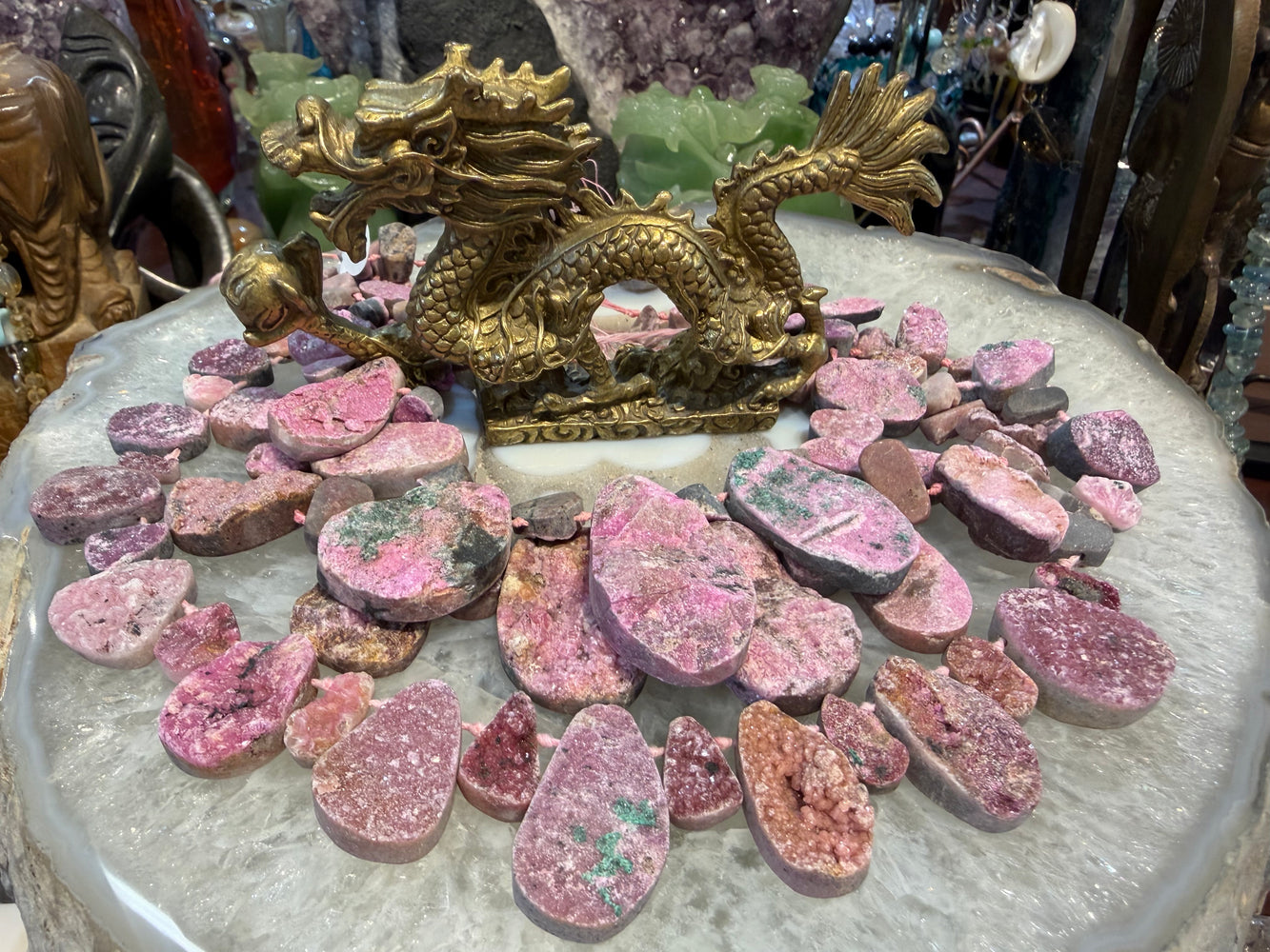 Pink cobaltoan calcite top drilled gemstones beads