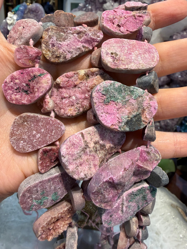 Pink cobaltoan calcite top drilled gemstones