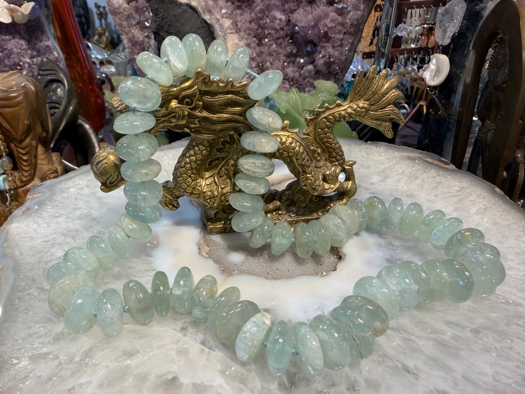 Beautiful large seafoam aquamarine 14-15mm smooth rondelle