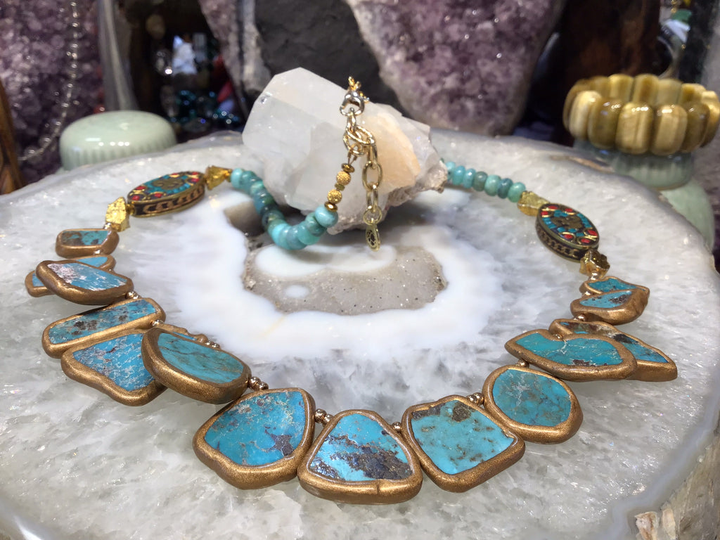 Beautiful Turquoise and Peruvian Opal  Gemstone Necklace