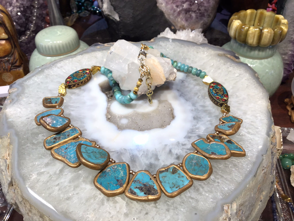 Beautiful Turquoise and Peruvian Opal  Gemstone Necklace