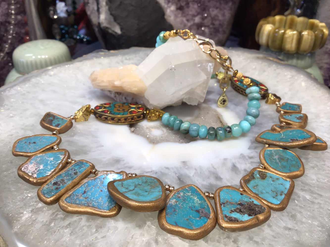 Beautiful Turquoise and Peruvian Opal  Gemstone Necklace