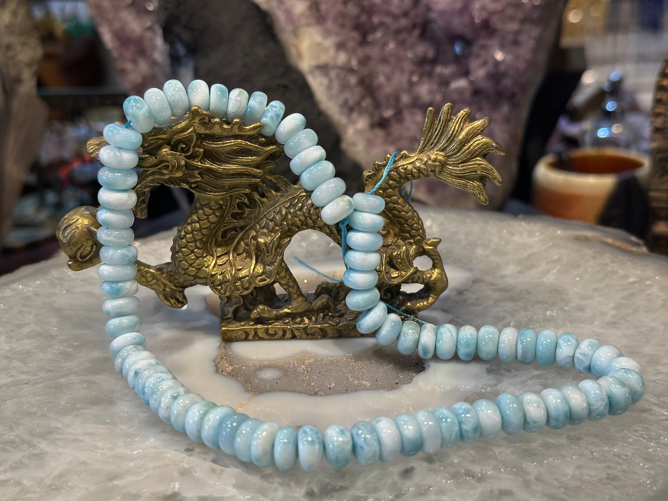 Superb Larimar 10mm smooth rondelle gemstone