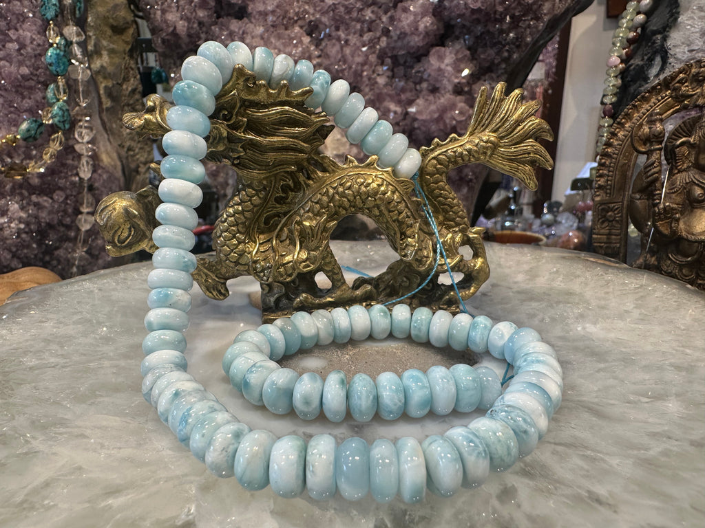 Superb Larimar 10mm smooth rondelle gemstone