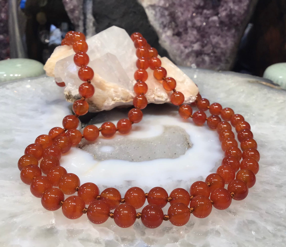 Beautiful Carnelian 8mm knotted gemstone necklace