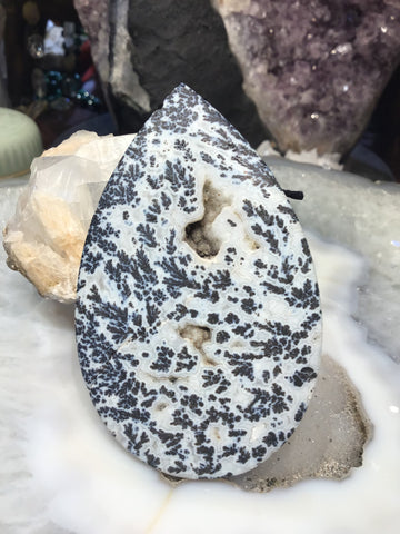 Huge plume agate teardrop gemstone pendant