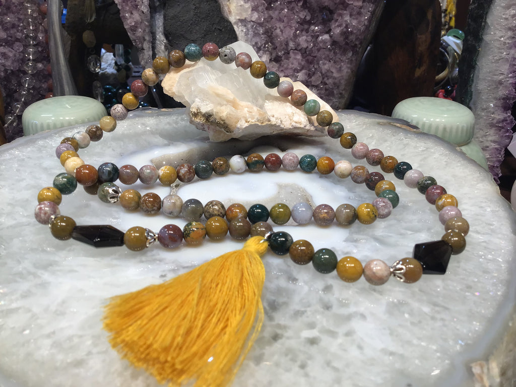 Ocean jasper & smoky quartz gemstone necklace