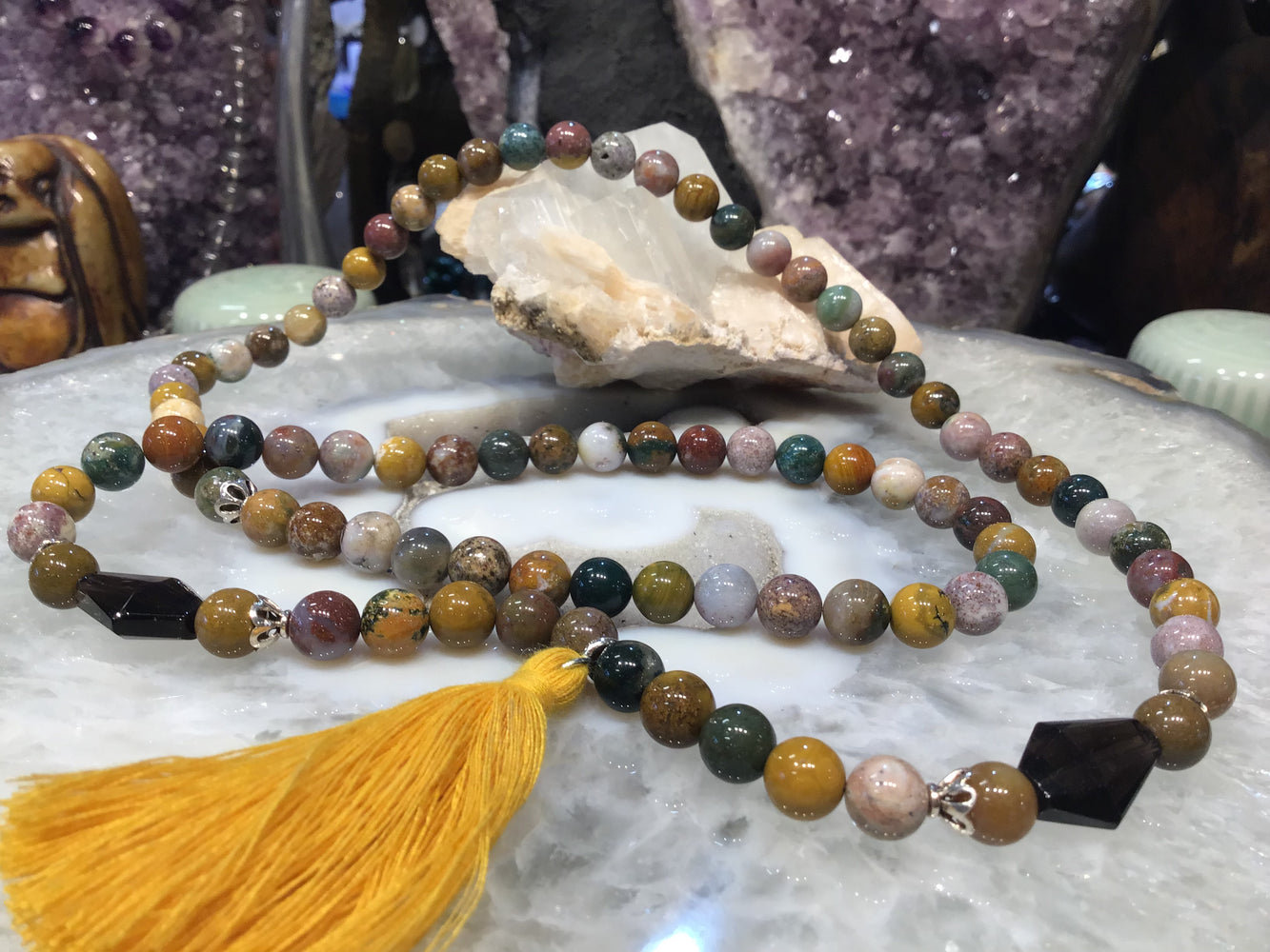 Ocean jasper & smoky quartz gemstone necklace