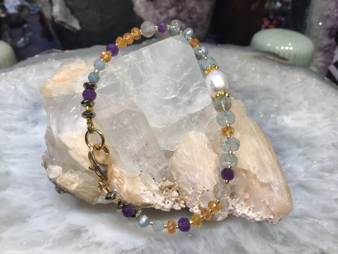 Gorgeous fancy mixed gemstone & pearl bracelet
