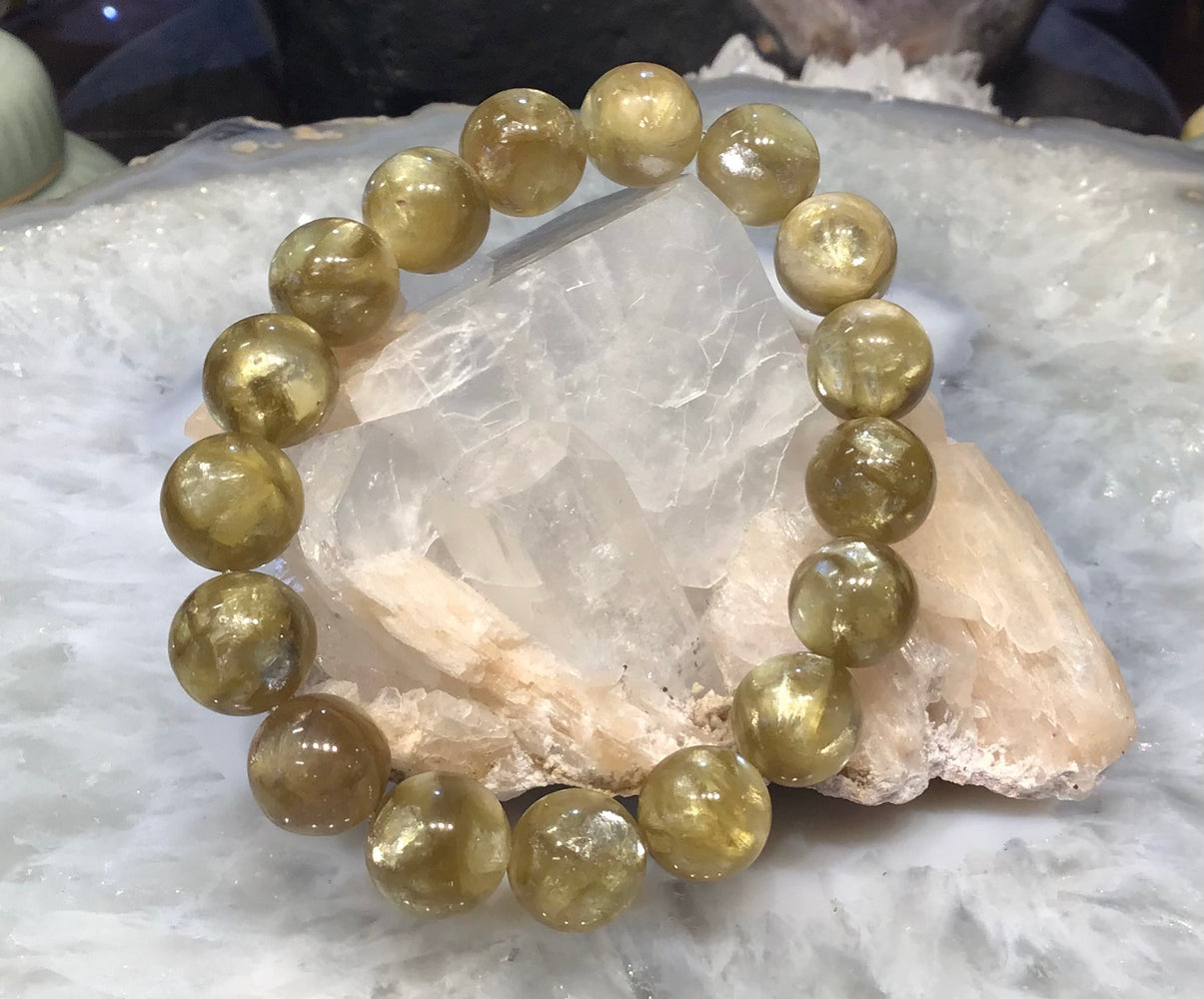 Beautiful golden lepidolite 11.5mm gemstone bracelet
