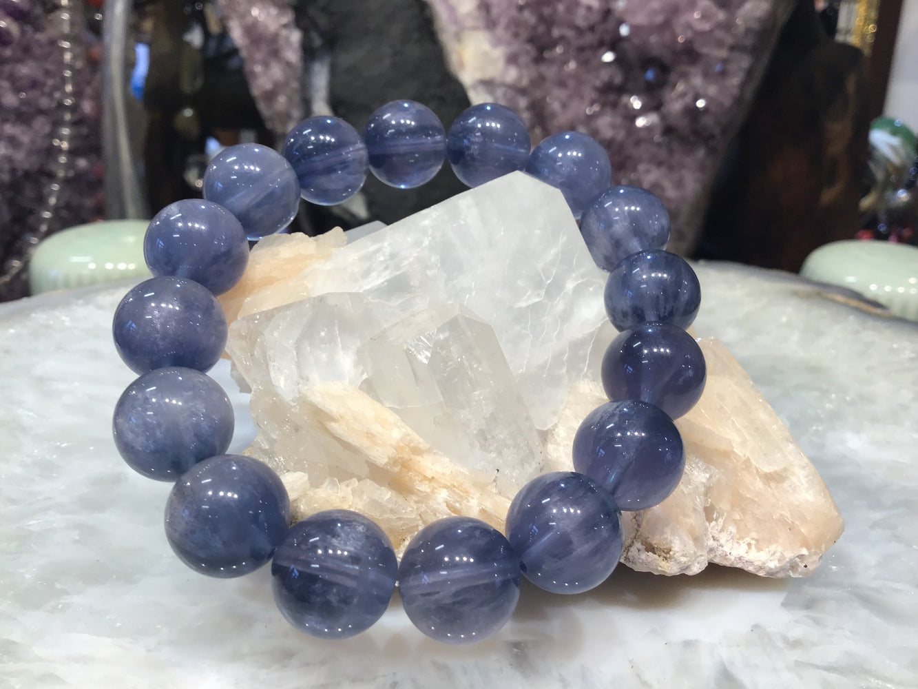 Blue gem fluorite 13mm gemstone bracelet